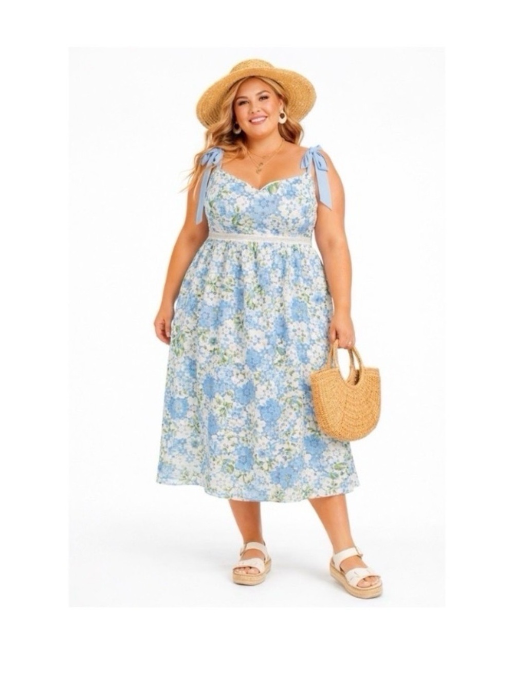 ARULA WHITE FLORAL PRINT LACE MIDI DRESS